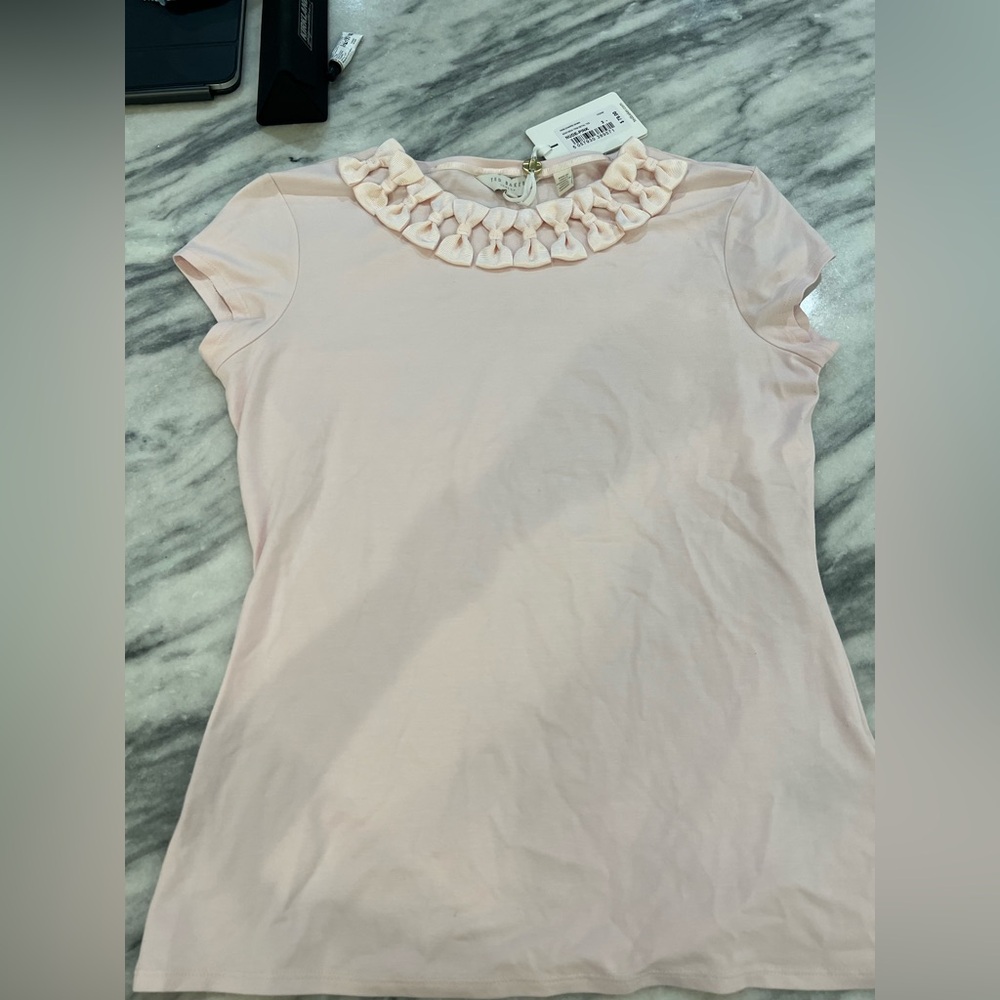 Ted Baker Nude Pink Short Sleeve Tee with bow detail Collar